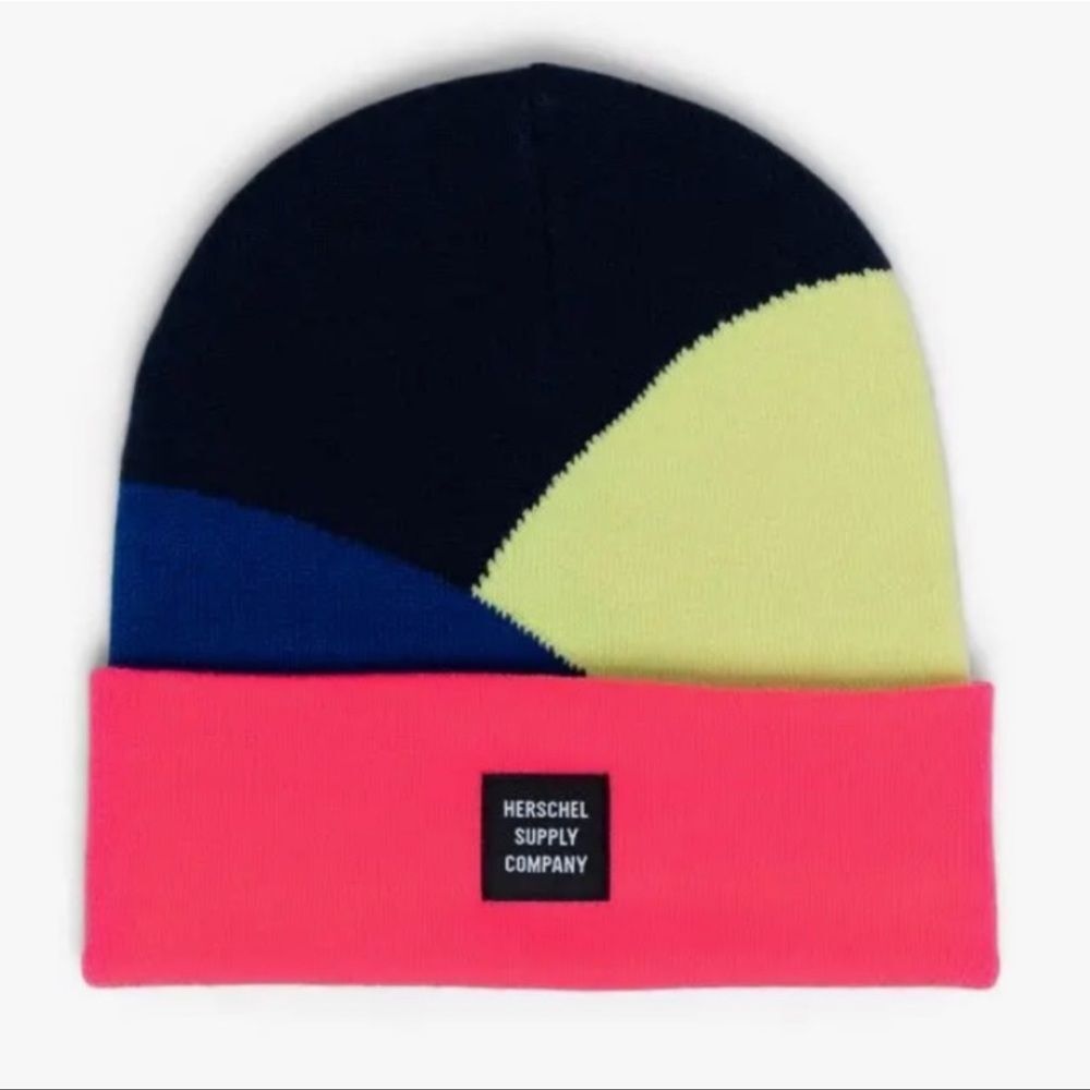 Herschel Supply Company Abbott Ribbed Beanie in Peacoat/Neon Pink Colorblock